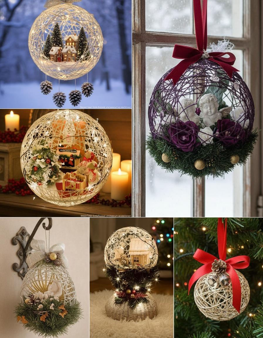 Новогодние шары из ниток - оригинальное украшение для елки своими руками — фото 4