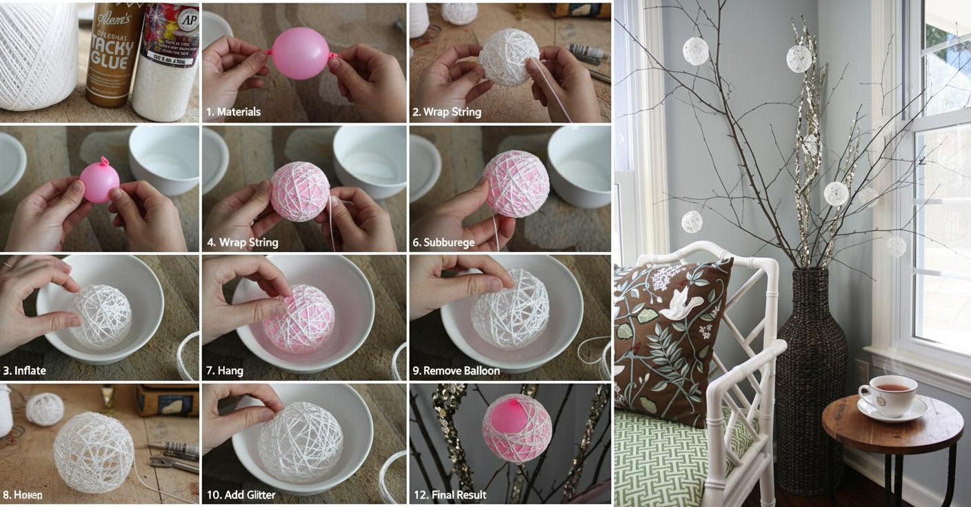 Новогодние шары из ниток - оригинальное украшение для елки своими руками — фото 3